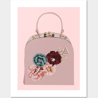 Pink clutch bag with fabric flower embroidery Posters and Art